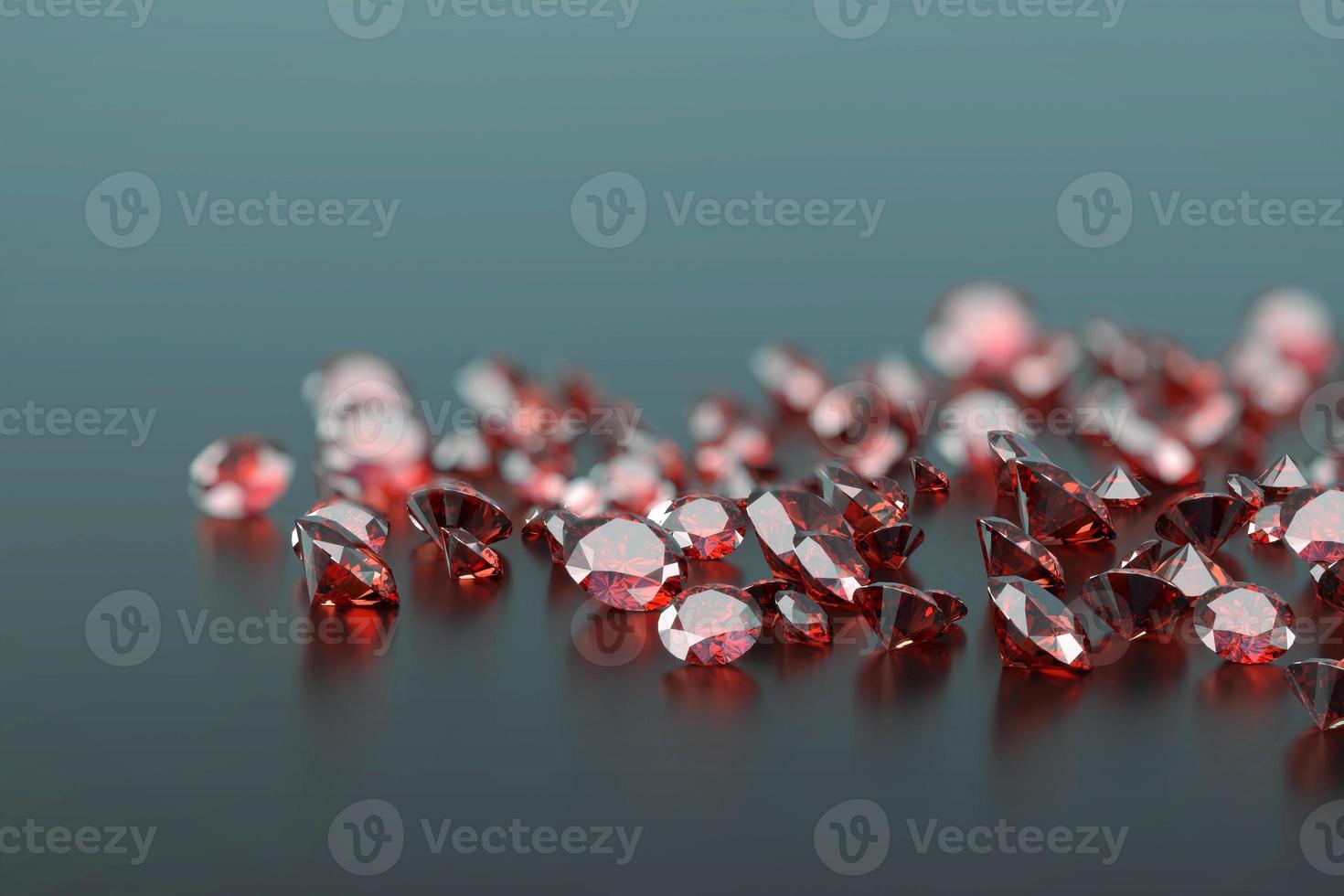 Rubindiamant platziert auf glänzendem Reflexionshintergrund 3D-spezifischer Fokus foto
