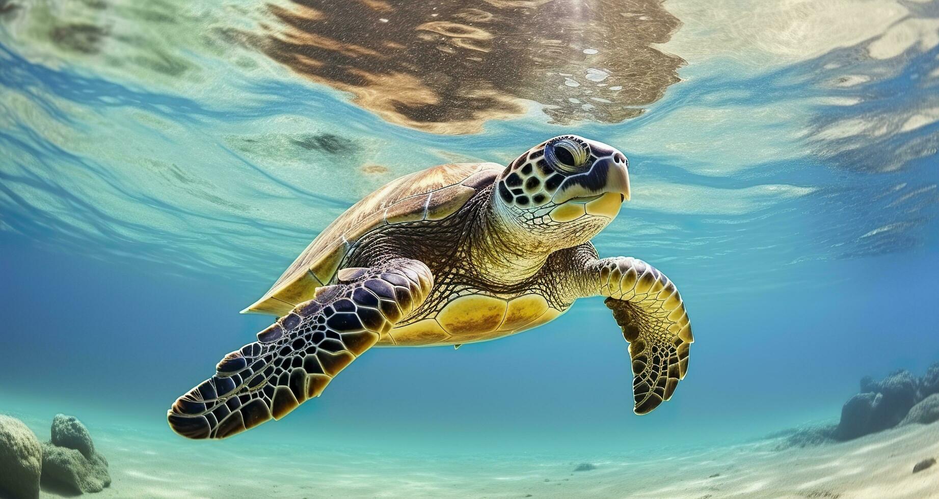 Foto von Meer Schildkröte im das Galapagos Insel. generativ ai