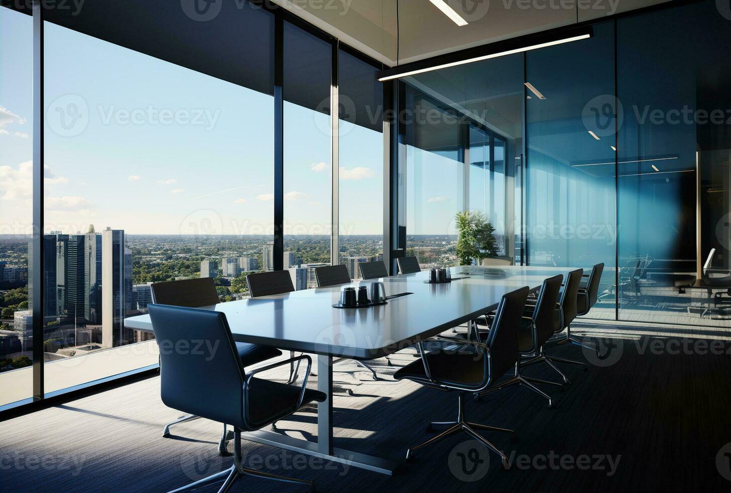 modern Büro Treffen Zimmer Innere mit Glas Fenster. erstellt mit generativ ai foto