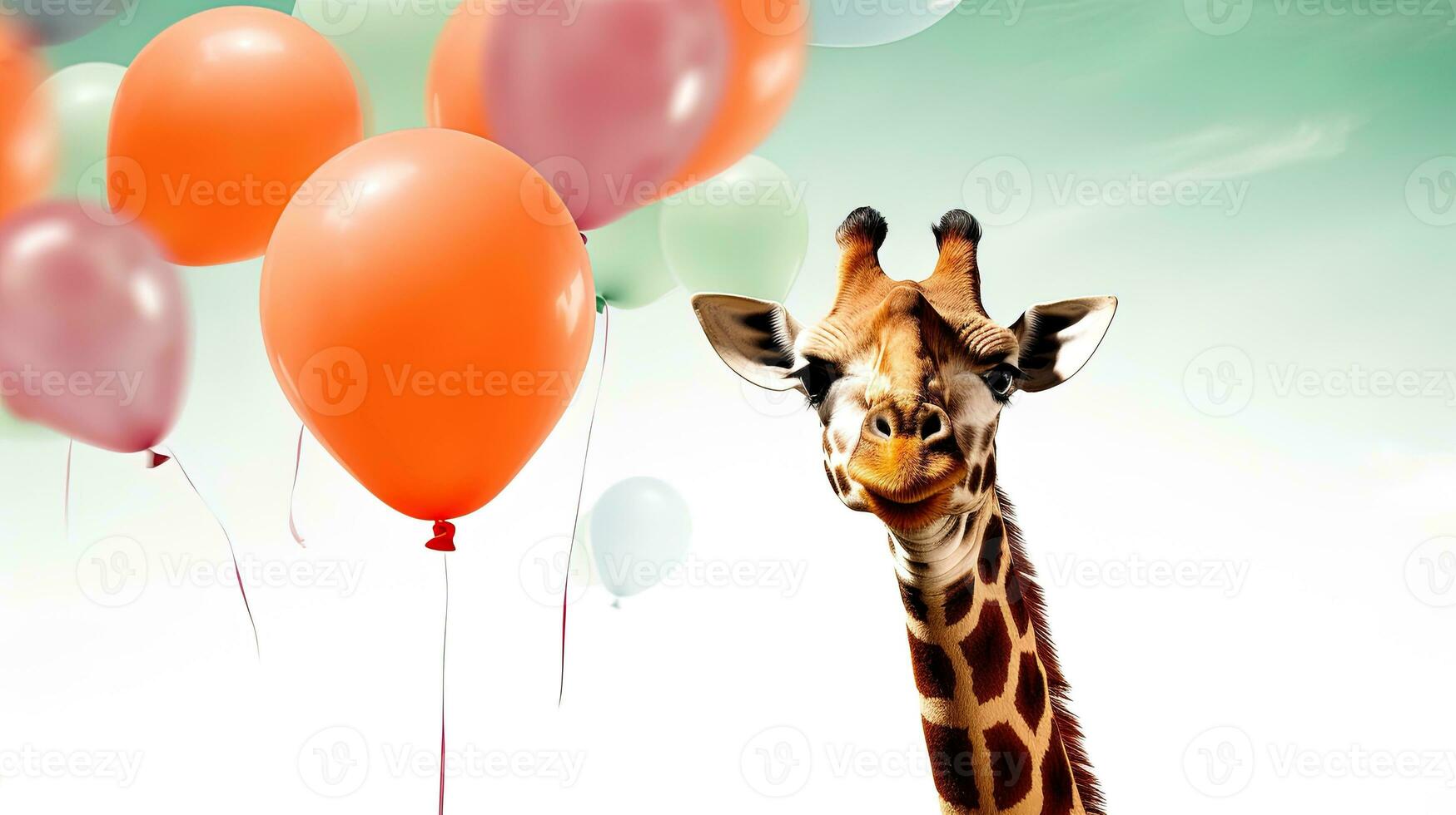 Giraffe Kopf mit bunt Luftballons isoliert auf ein Weiß Hintergrund. ai generativ foto
