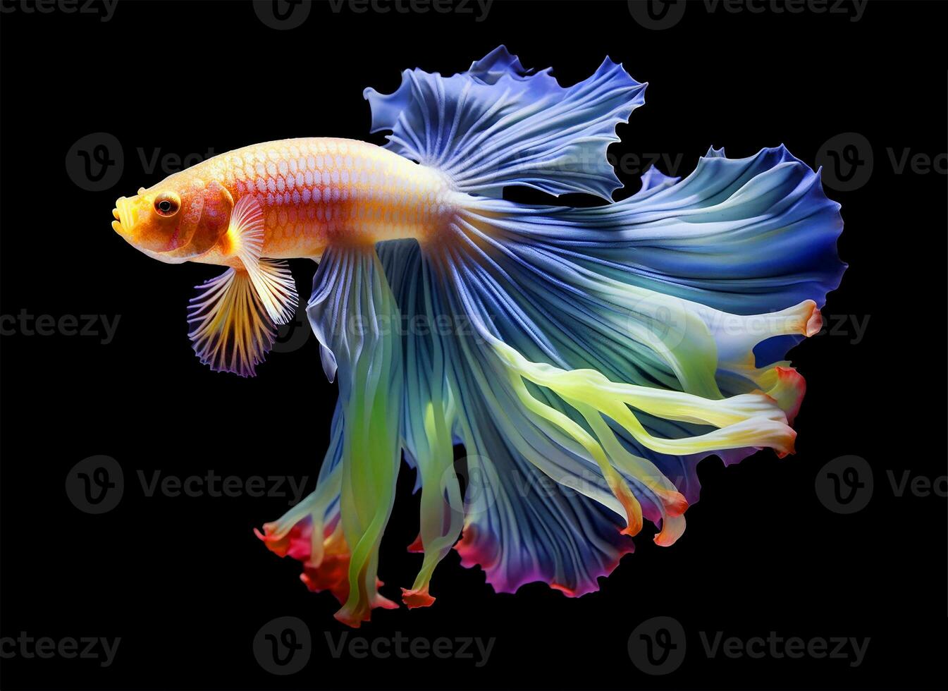 auffällig Siamese Kampf Fisch, es ist Schwanz und Flossen ähnlich kompliziert Blume Blütenblätter. ai generiert foto