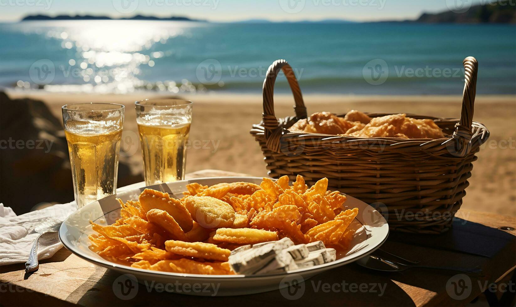 ein Teller von knusprig Fisch und Chips. ai generiert foto