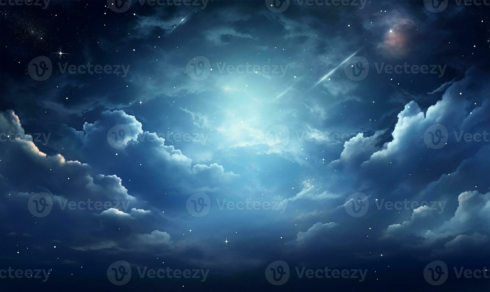 ein Nacht Himmel gefüllt mit Wolken und Sterne. ai generiert foto