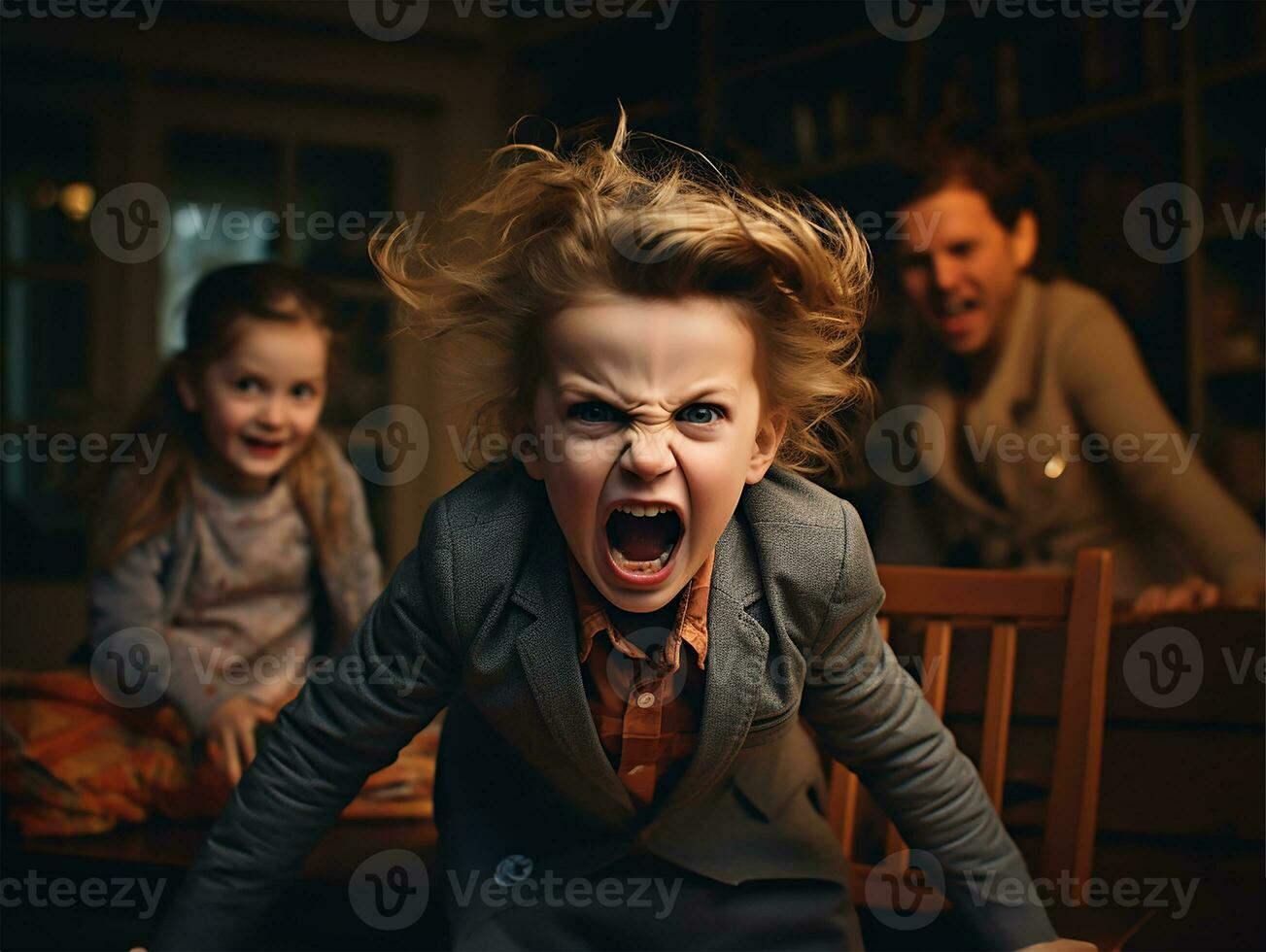 wütend schreiend Kind mit sichtbar betont. ai generiert foto