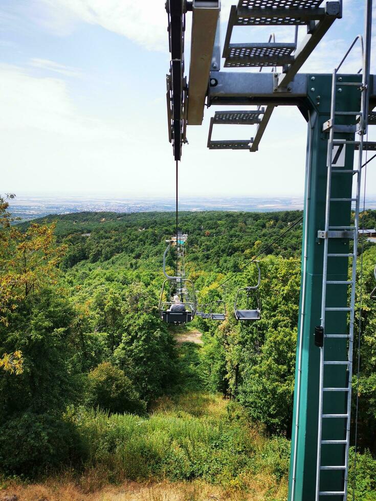 Foto von ein atemberaubend Aussicht von ein üppig Wald von das oben von ein szenisch Aufzug