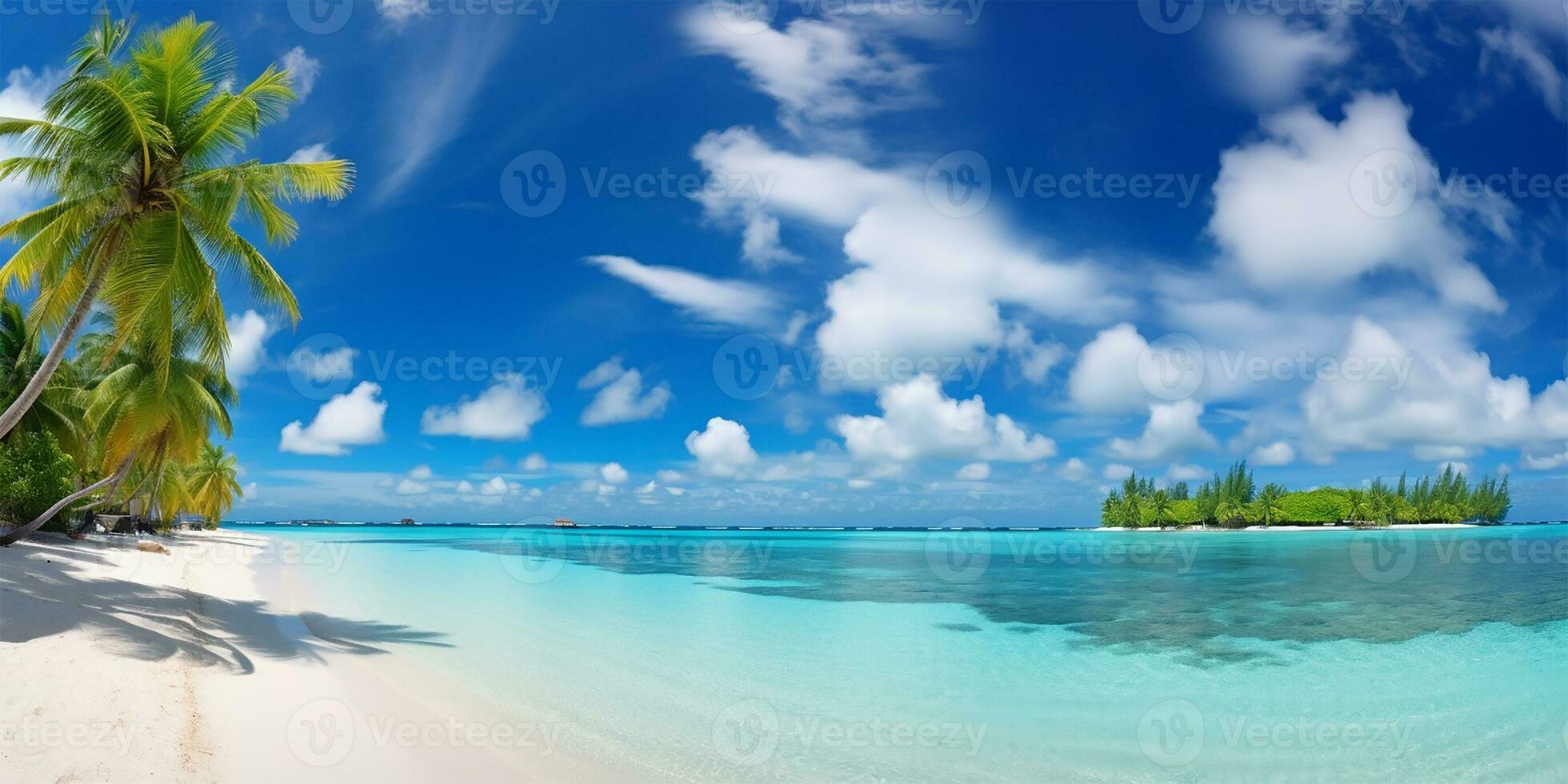 makellos sandig Strand mit fein Weiß Sand Treffen das sanft rollen von Türkis Ozean Wellen. ai generiert foto