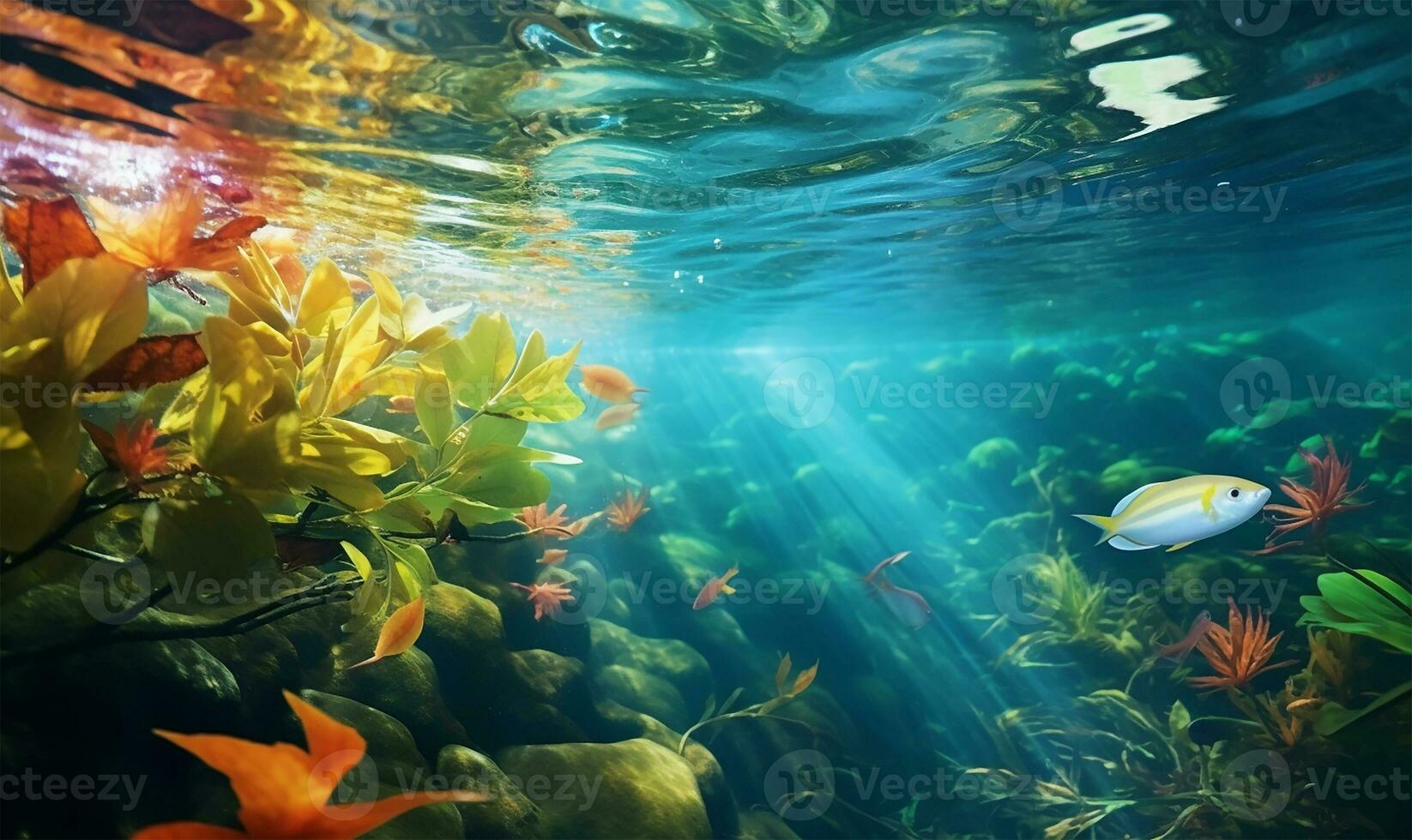 Herbst Blätter schwebend anmutig auf Wasser. ai generiert foto