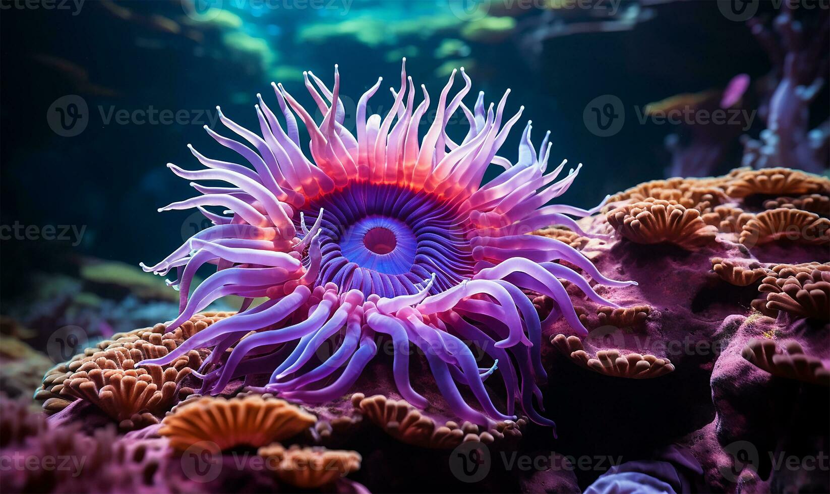 ein faszinierend Nahansicht von ein Meer Anemone. ai generiert foto