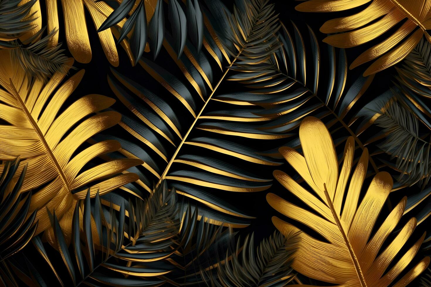 Gold und schwarz tropisch Palme Blätter ai generiert foto