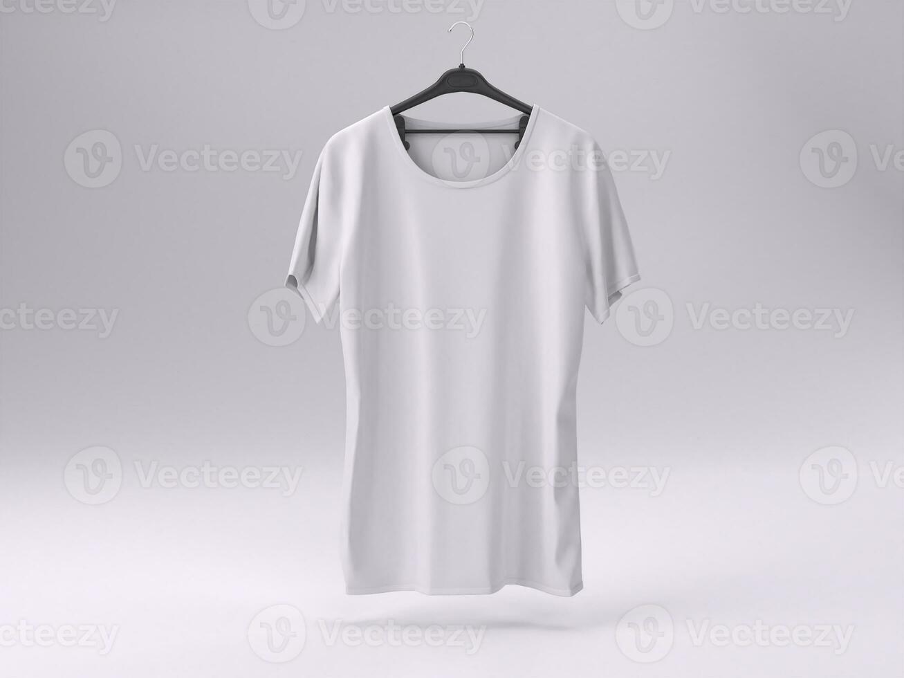 3d machen leeren Weiß T-Shirt Attrappe, Lehrmodell, Simulation Vorlage Foto mit Weiß Hintergrund Vorderseite Aussicht
