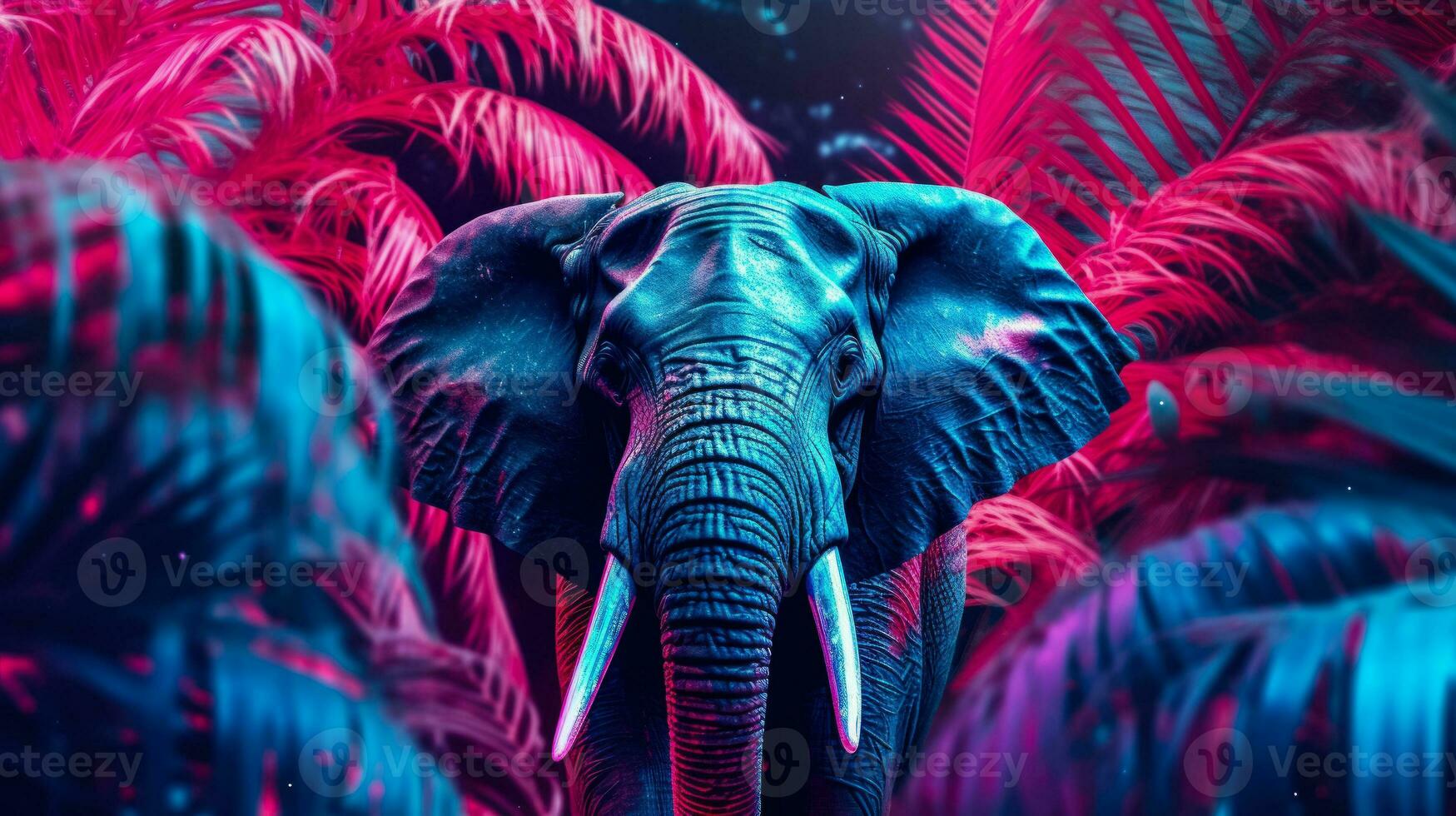 Elefant Porträt im das Dschungel, futuristisch Neon- Design, Hintergrund Idee zum Innere. ai generiert foto