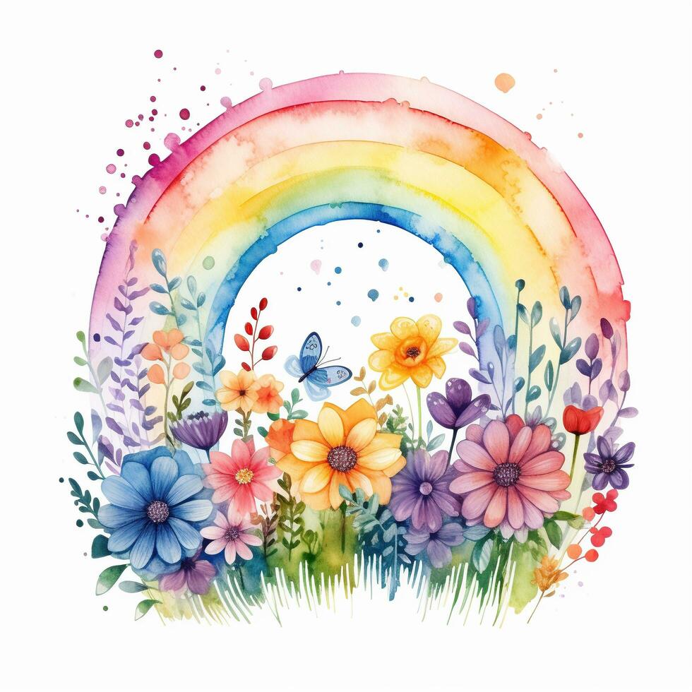 Aquarell Regenbogen Illustration, Blumen- Kunst, Clip Art, Single Element zum Design auf Weiß Hintergrund. generativ ai foto