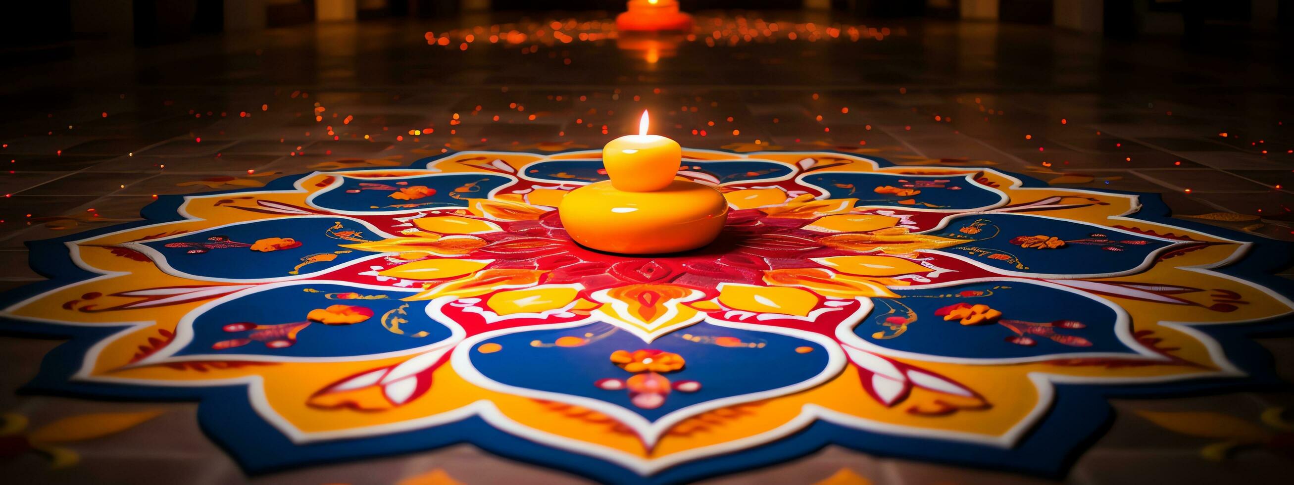 Rangoli dekorativ Fußboden Design Diwali Banner, ai generiert foto