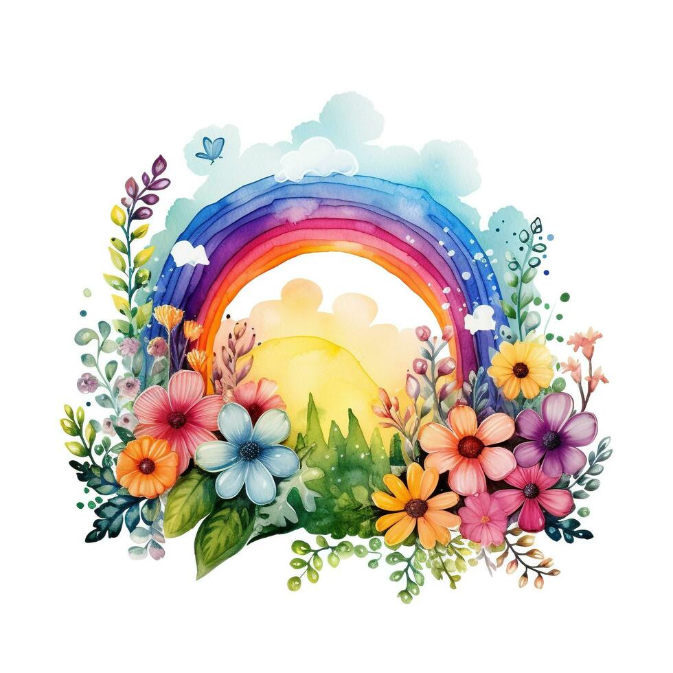 Aquarell Regenbogen Illustration, Blumen- Kunst, Clip Art, Single Element zum Design auf Weiß Hintergrund. generativ ai foto