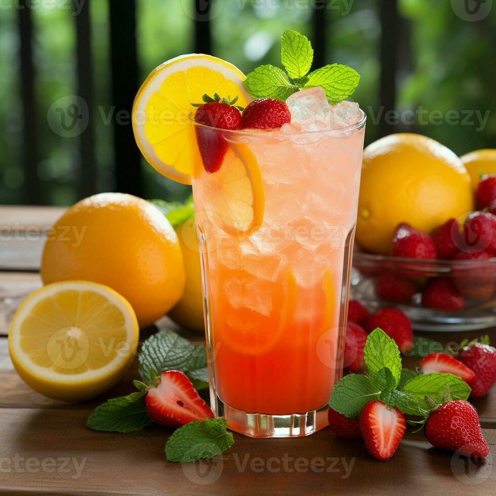 ein köstlich Sommer- trinken gemacht mit ein Vielfalt von Früchte. ai generativ foto