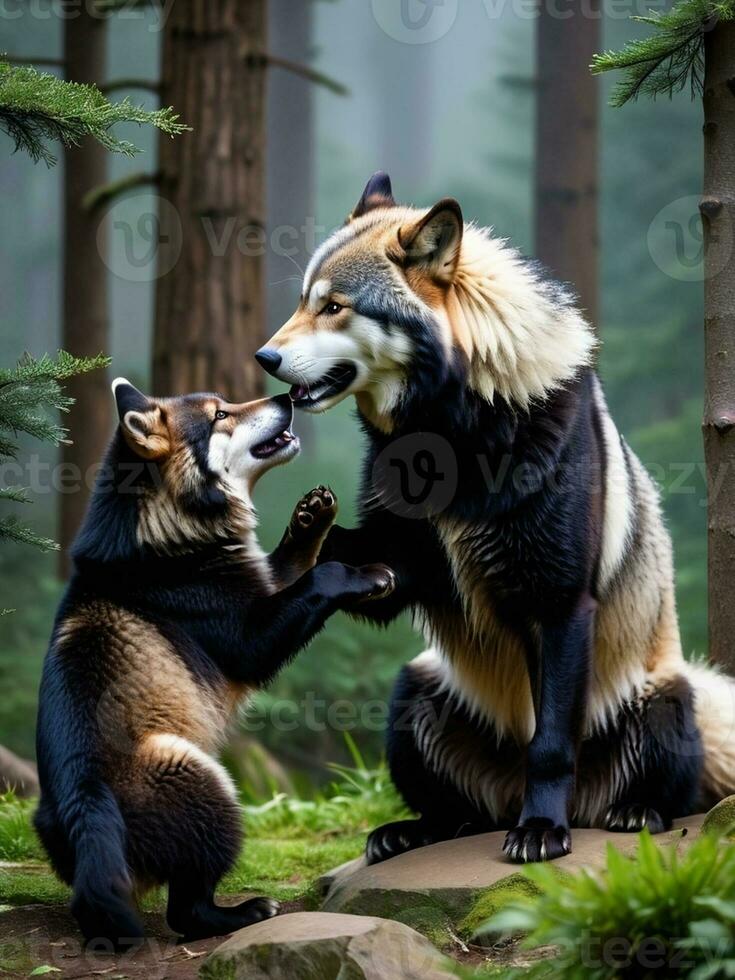 Harmonie von das wild das Wolf und das Panda. ai generiert. foto