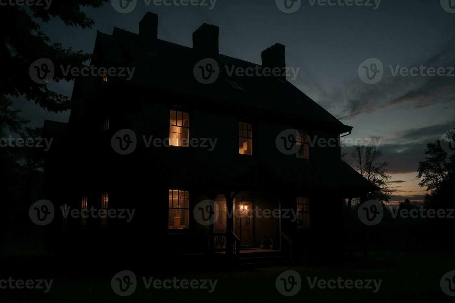 Schatten von das Vergangenheit ein Spuk Silhouette von ein mysteriös Haus. ai generiert. foto