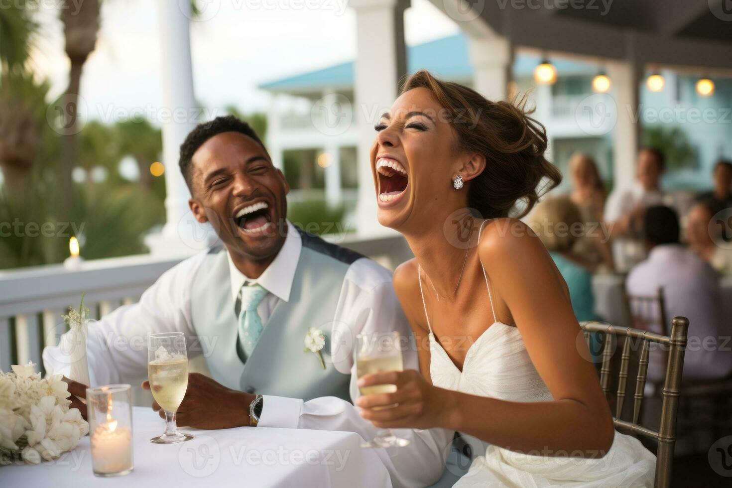Momente Braut Bräutigam Erfassen das Geist von Glück und Entspannung glücklich Stunde. generativ ai foto