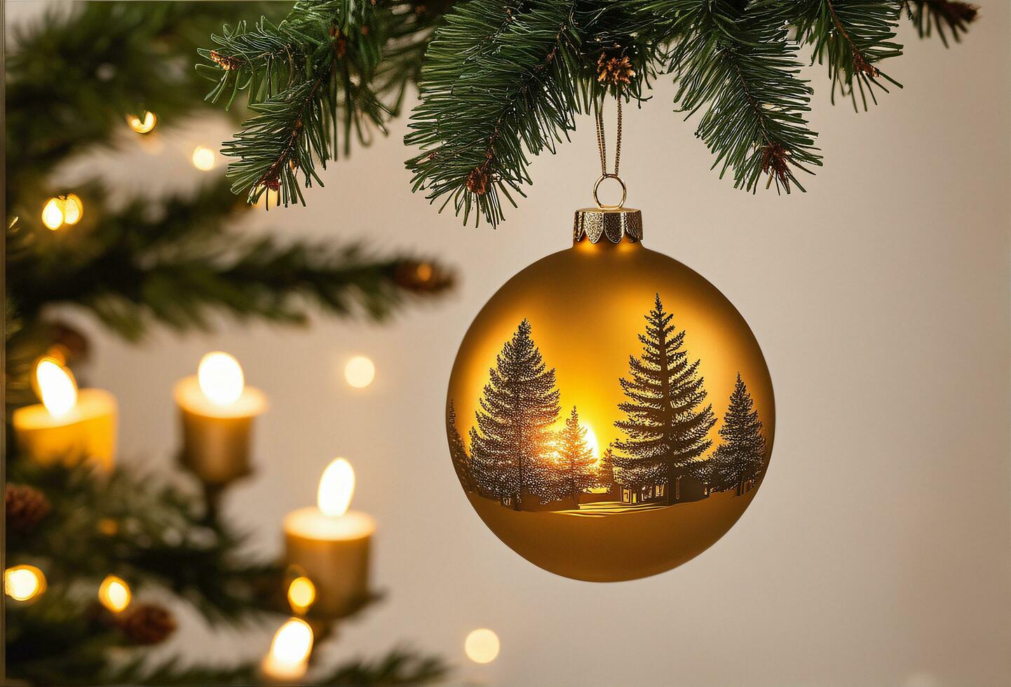 dekoriert Weihnachten Baum mit Ball, Glocke und viele mehr. ai generativ foto