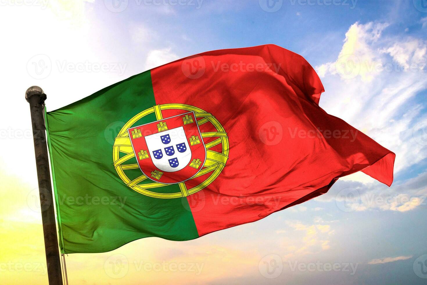 Portugal 3d Rendern Flagge winken isoliert Himmel und Wolke Hintergrund foto