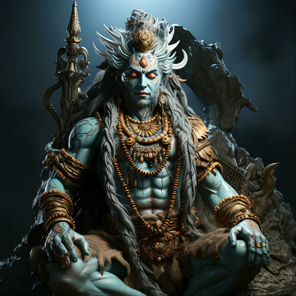 Shiva Hindu Gottheit Statue im heilig Tempel Indien, ai generiert foto