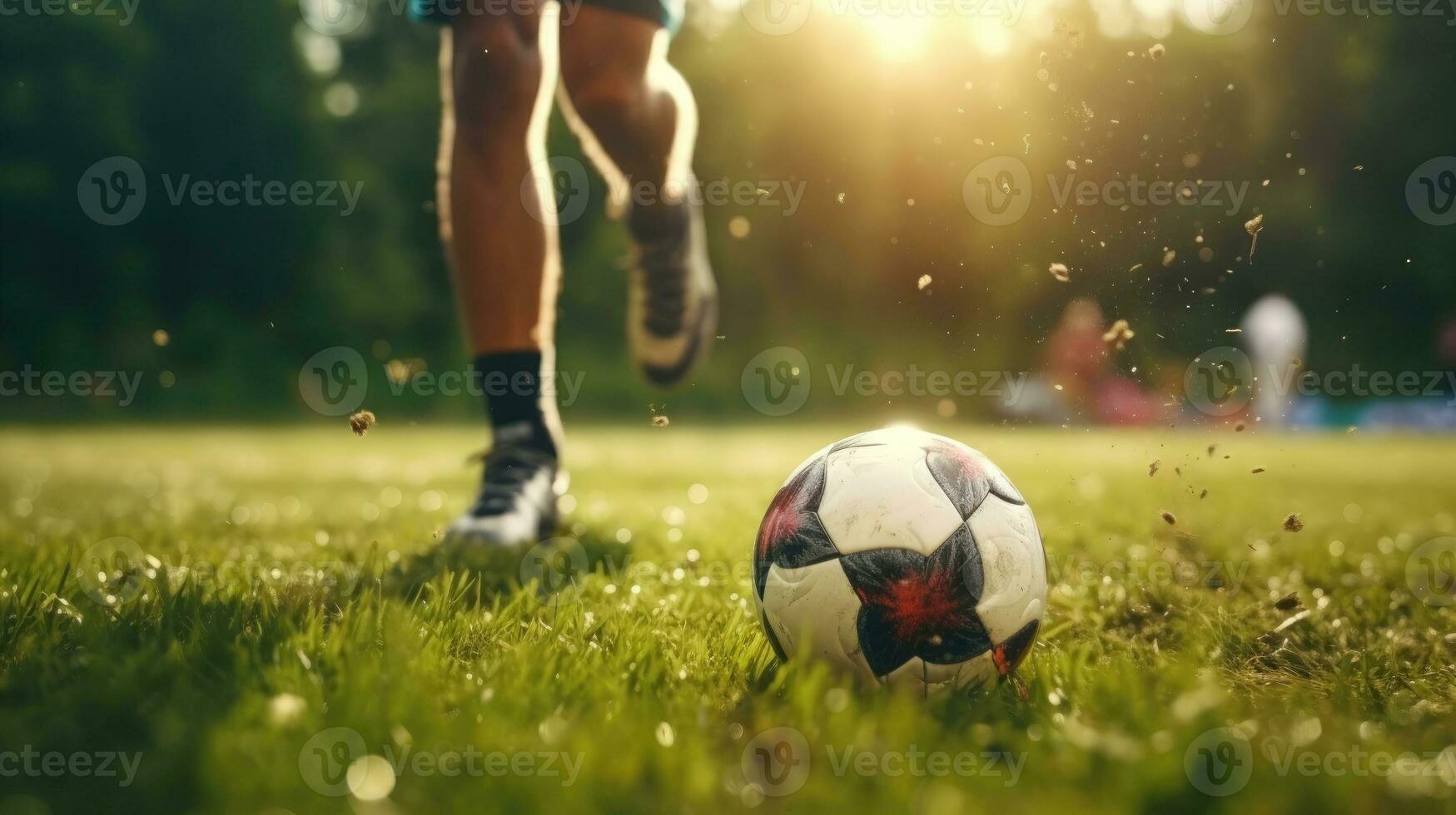 ein Fußball Talent von ein Fußball Spieler üben Ball Meisterschaft ai generiert foto