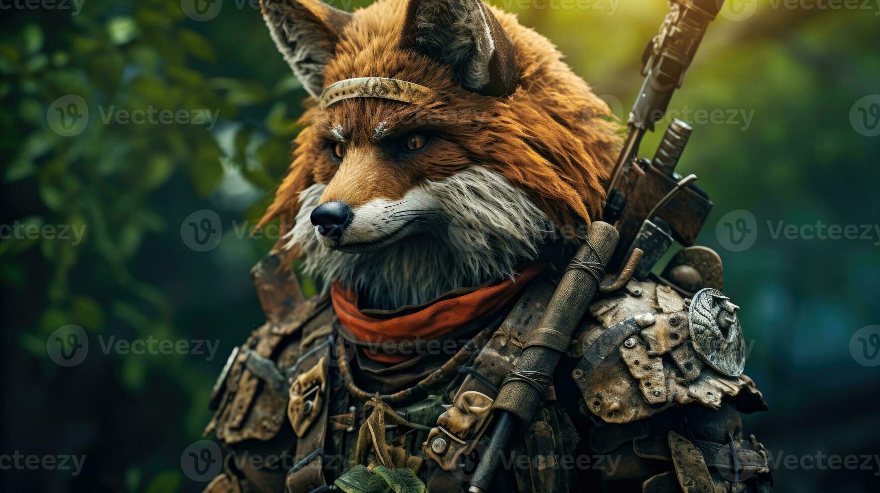 Fuchs Krieger im das Wald ein gerissen und mutig Tier Held ai generiert foto