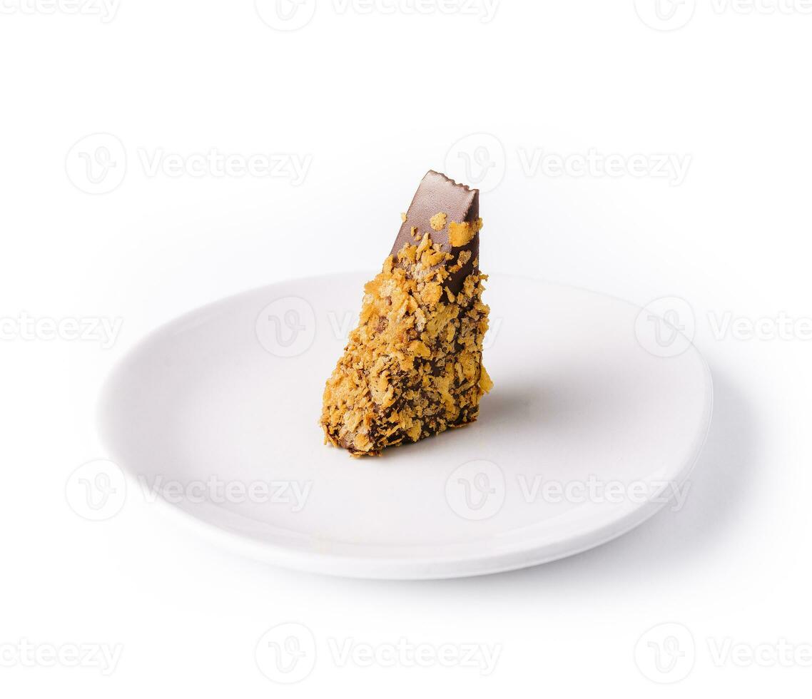 Schokolade Kuchen auf Weiß Teller oben Aussicht foto