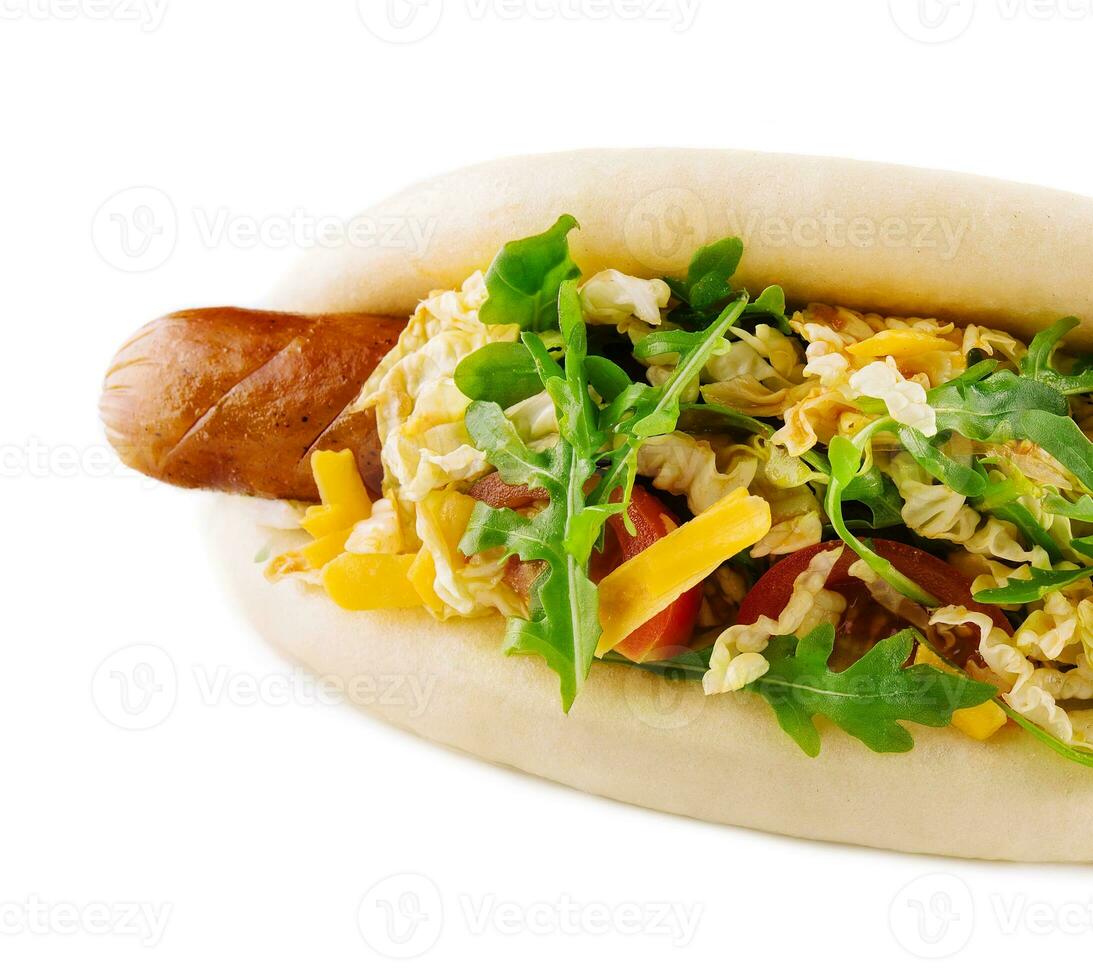 gesund und lecker Hotdog mit groß gegrillt Würstchen foto