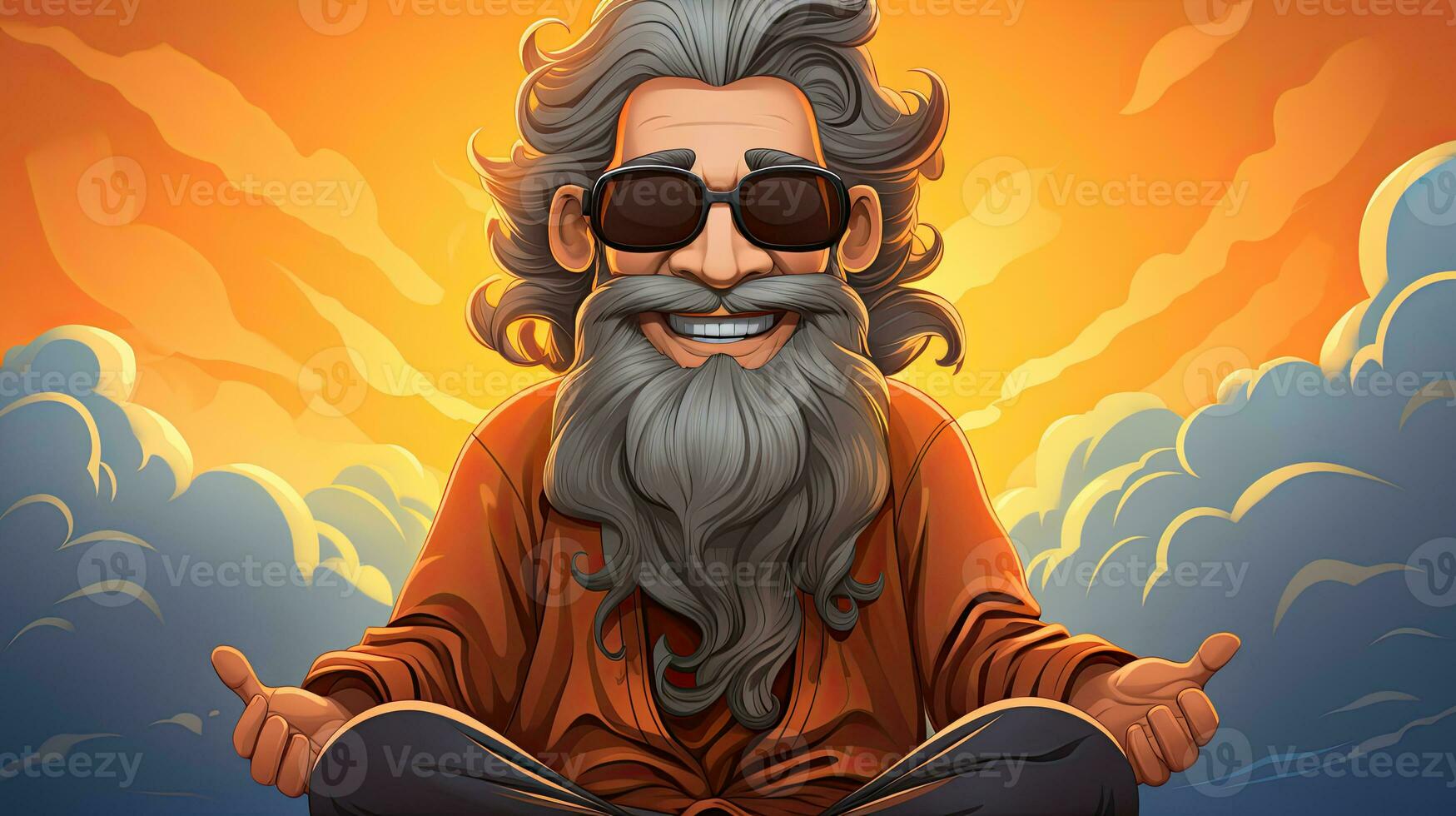 Hipster Hippie Guru Mann im Sonnenbrille Sitzung im Lotus Pose. foto