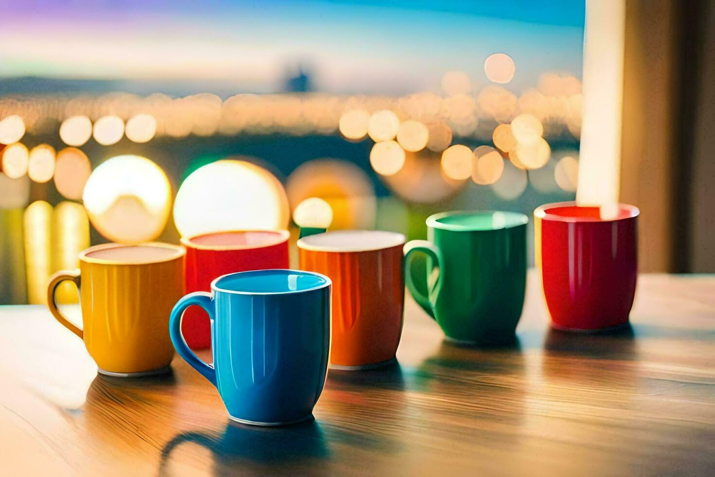 bunt Kaffee Tassen auf ein Tisch. KI-generiert foto