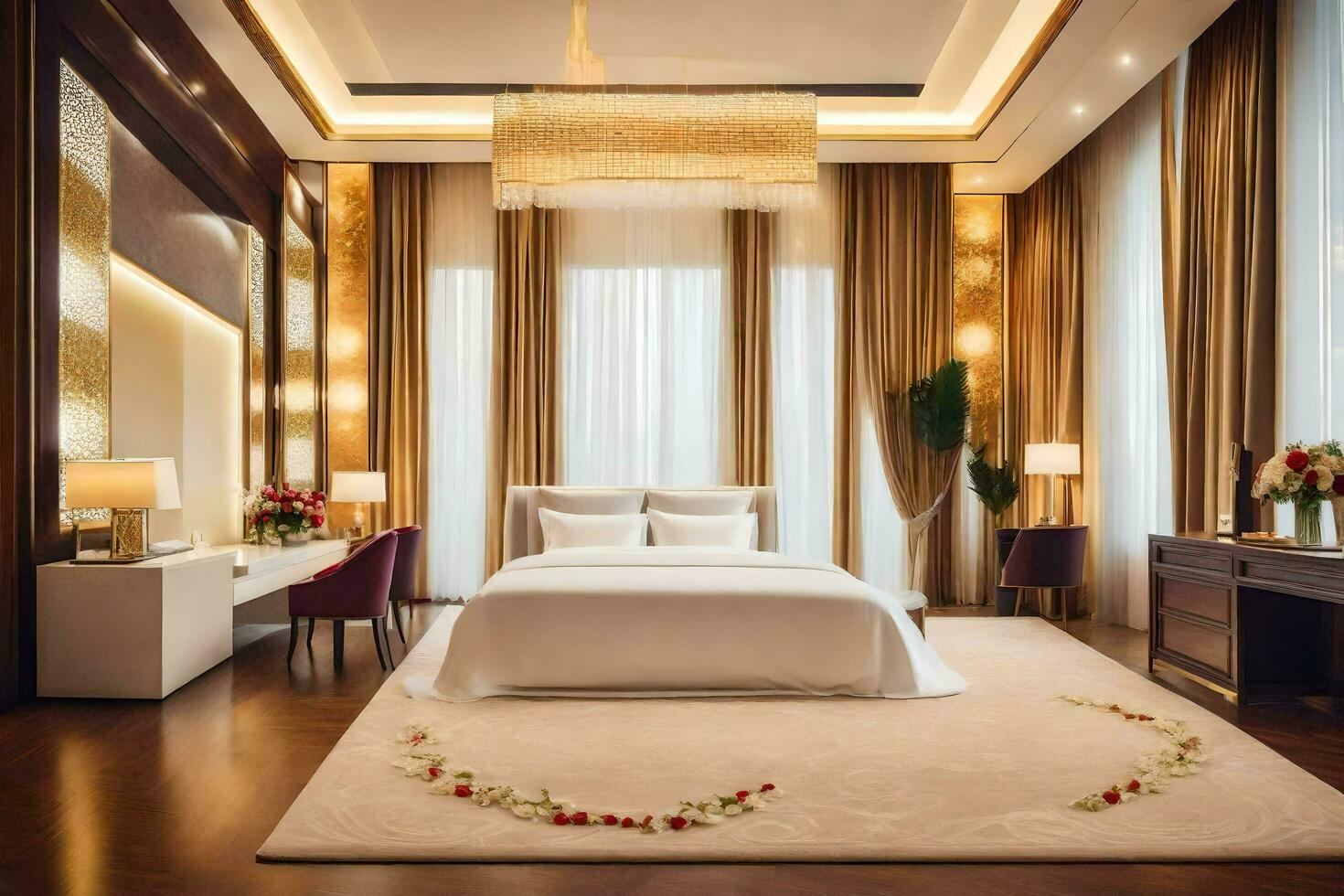 ein Bett oder Betten im ein Zimmer beim das Ritz Carlton Peking. KI-generiert foto