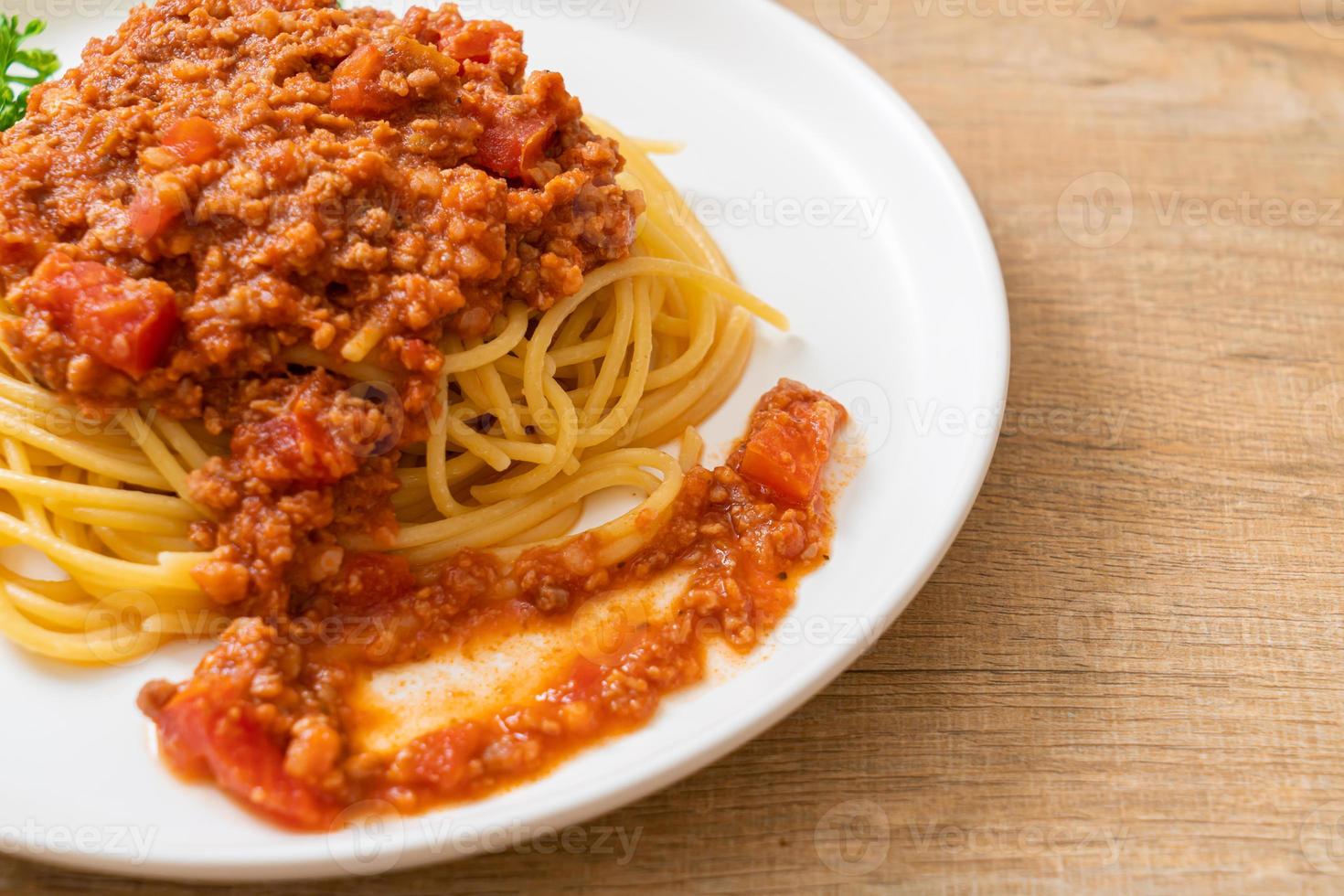 Spaghetti Bolognese-Schweinefleisch oder Spaghetti mit Hackfleisch-Tomatensauce - italienische Küche food foto