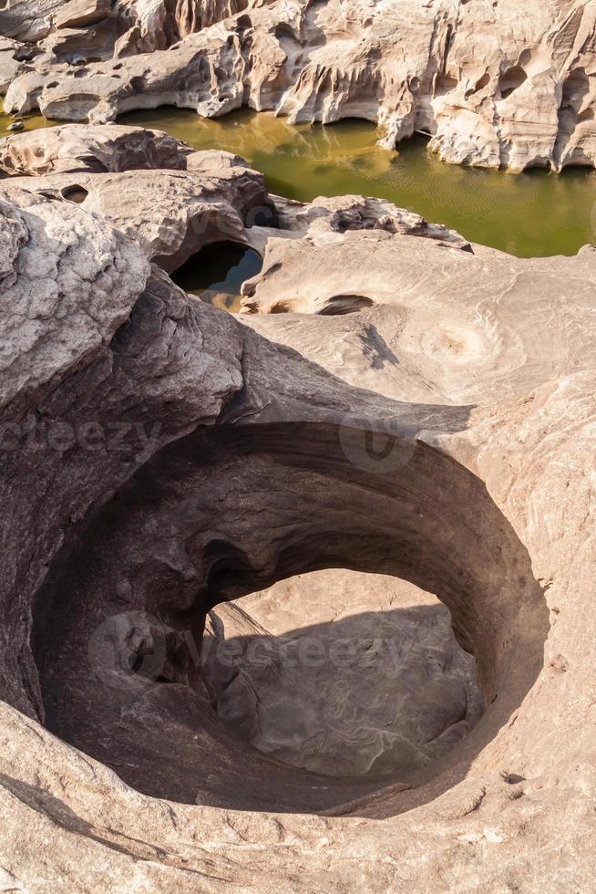 Das durch das Wasser verursachte Steinloch erodierte im Mekhong-Fluss foto