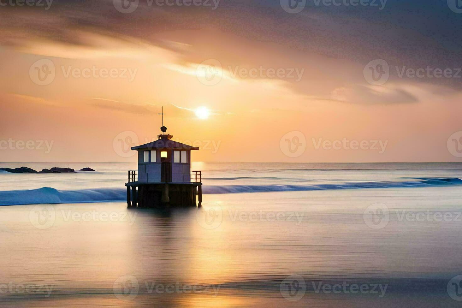 Fotografía zum Sonnenuntergang am Leuchtturm am See