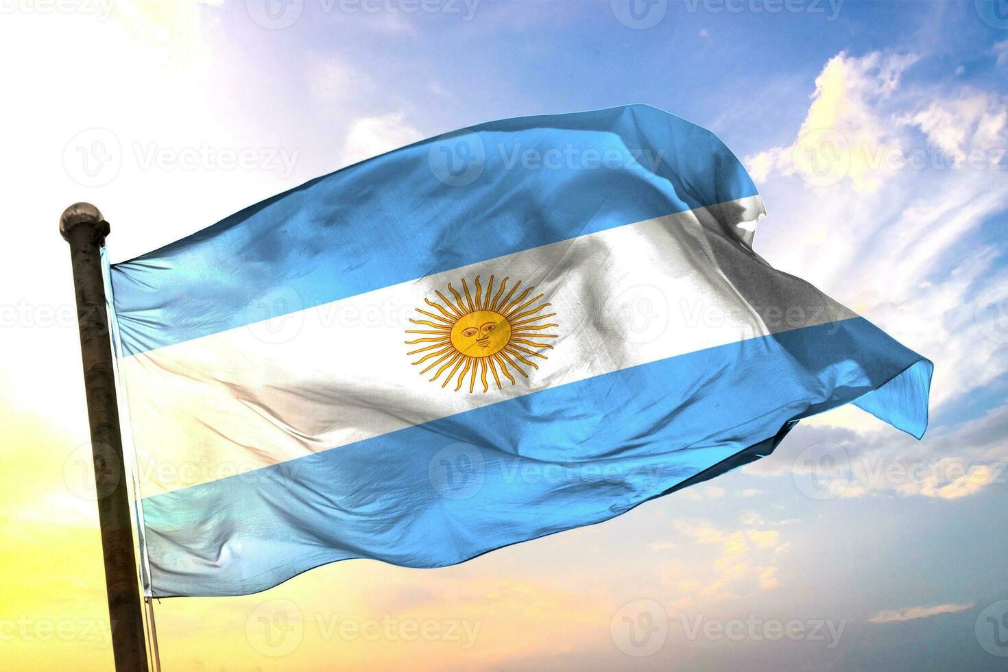 Argentinien 3d Rendern Flagge winken isoliert Himmel und Wolke Hintergrund foto