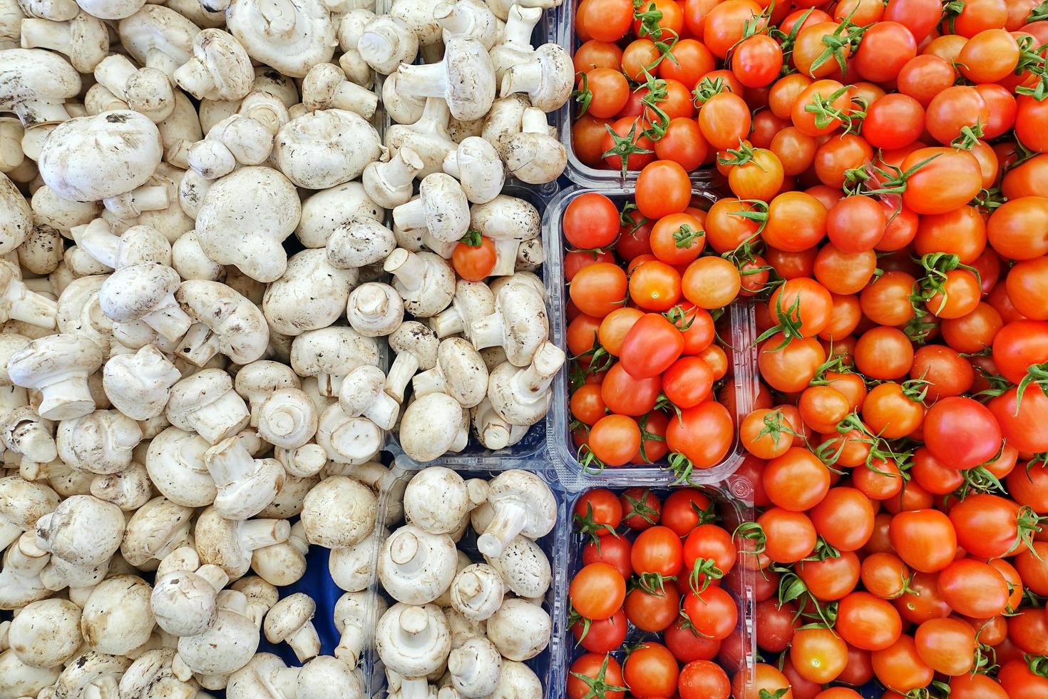 gesunde und saftige Bio-Tomaten und Pilze foto