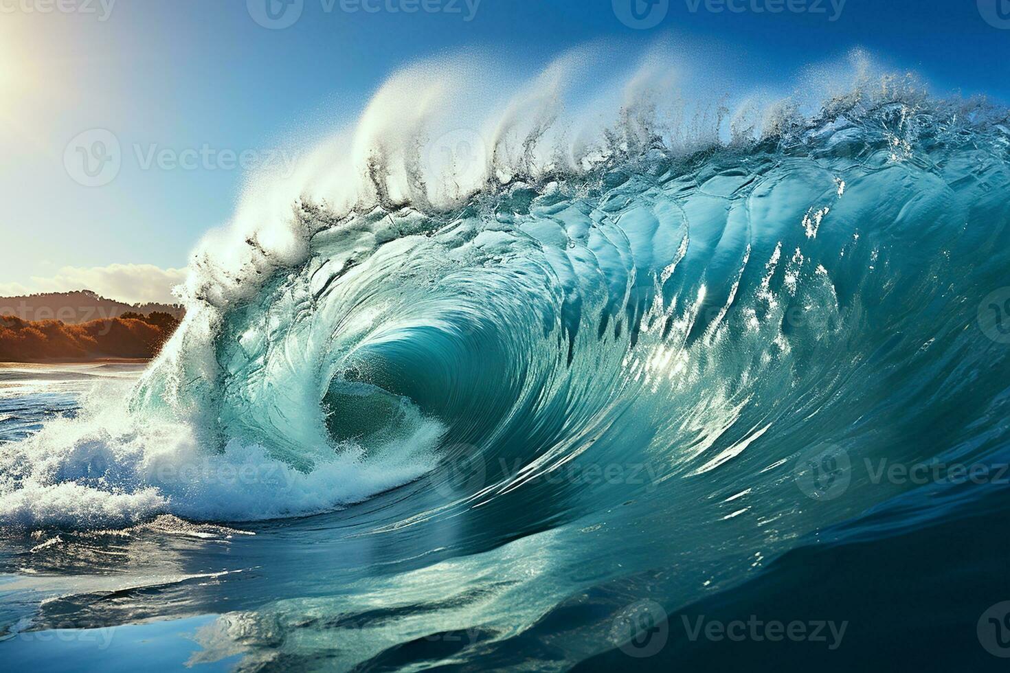 ein groß Blau Ozean Welle. Meereslandschaft.generativ ai foto