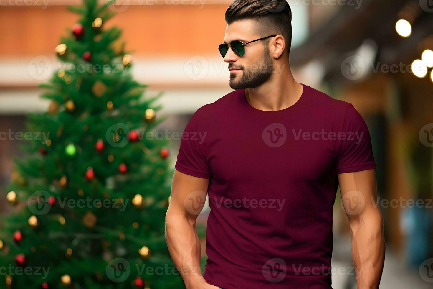 Mann tragen leer rot T-Shirt Weihnachten rot Hemd Attrappe, Lehrmodell, Simulation , erstellt mit generativ ai Technologie foto