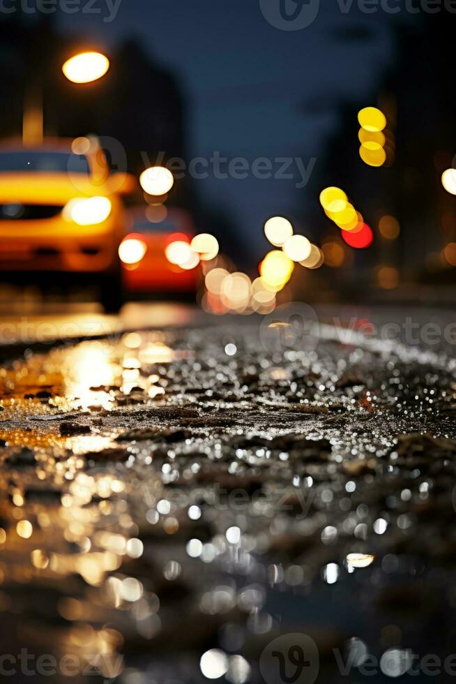 Auto Fahren Nieder nass Straße beim Nacht mit hell Gelb Licht. generativ ai  26458724 Stock-Photo bei Vecteezy