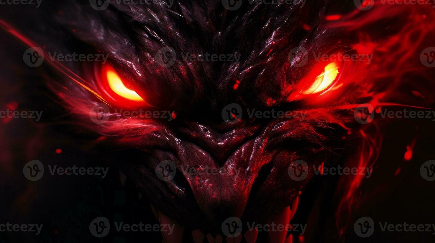 ein Bild von ein Dämon mit glühend rot Augen generativ ai foto