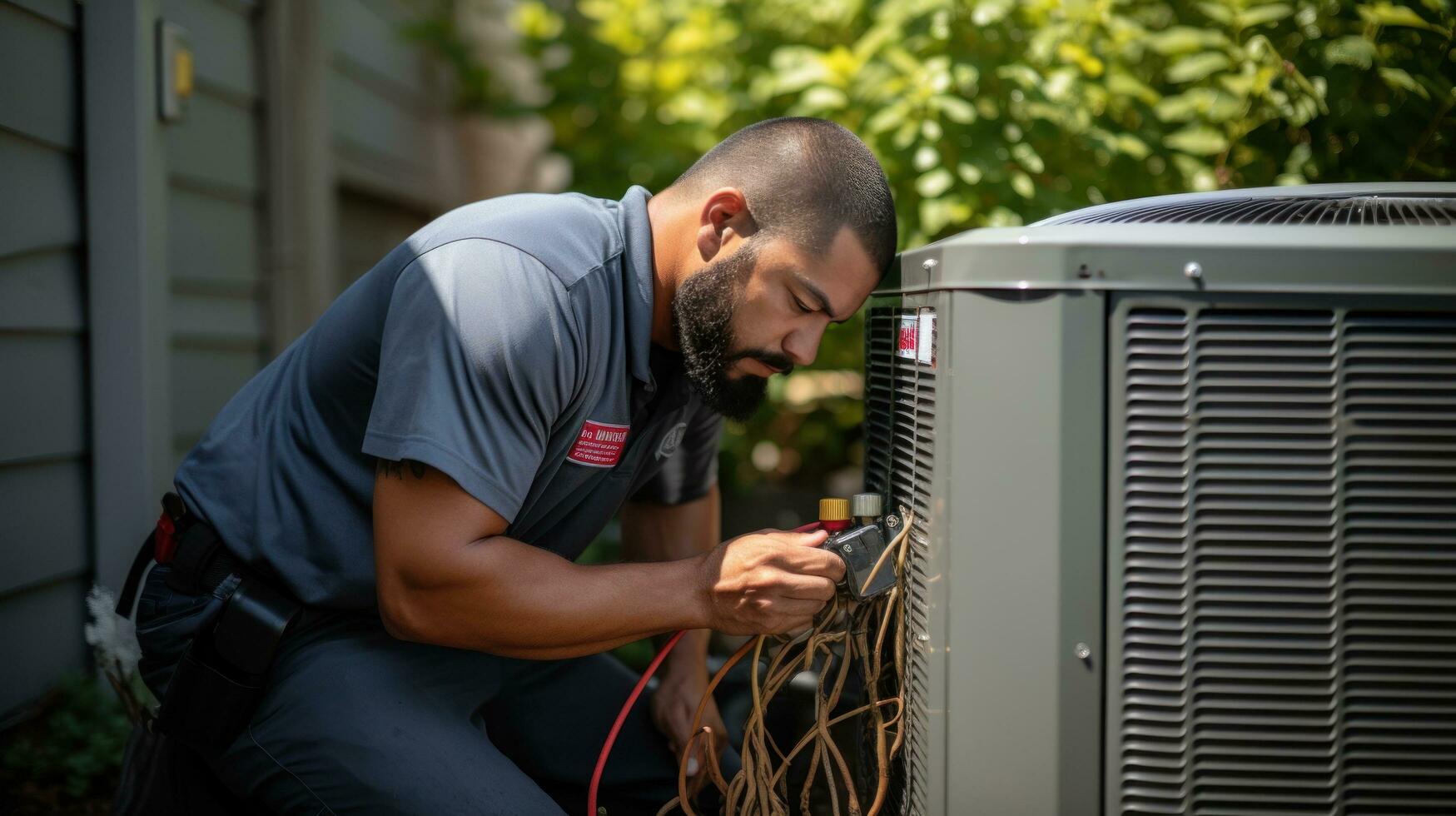 hvac Techniker Wartung ein Luft Konditionierung Einheit foto