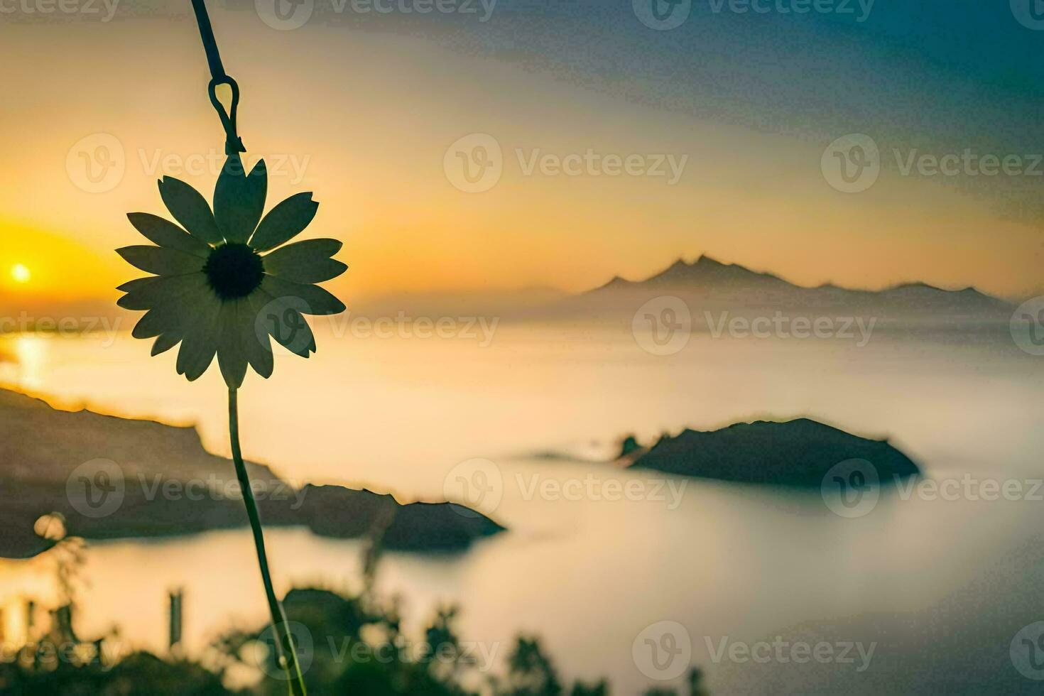 Sonnenuntergang, Blume, Natur, Landschaft, Sicht, Sucher, Sucher, Natur,. KI-generiert foto