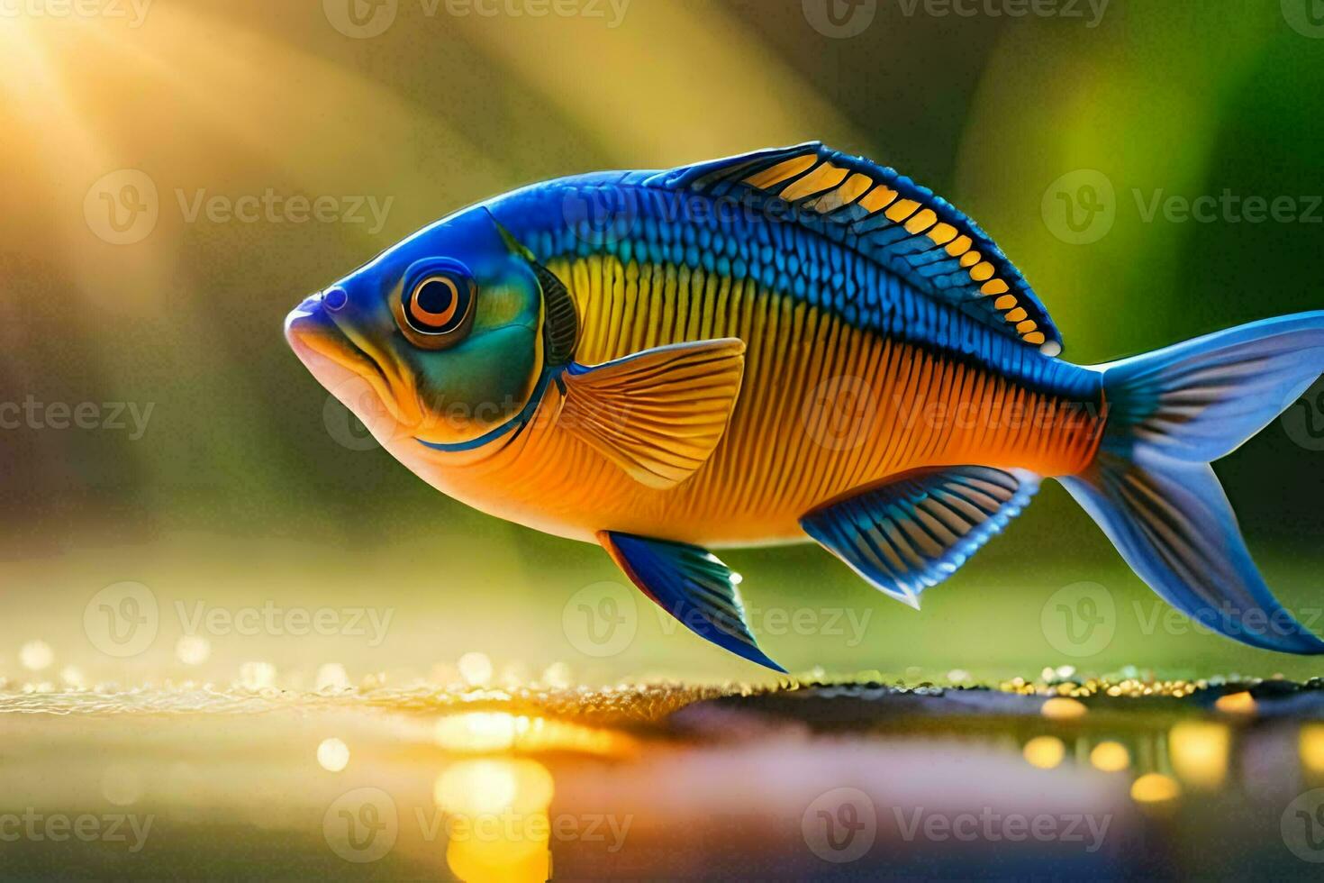 ein Fisch mit hell Farben ist gezeigt im das Sonnenlicht. KI-generiert foto
