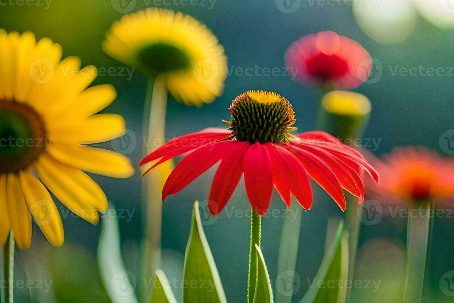 rot und Gelb Blumen im das Garten. KI-generiert foto