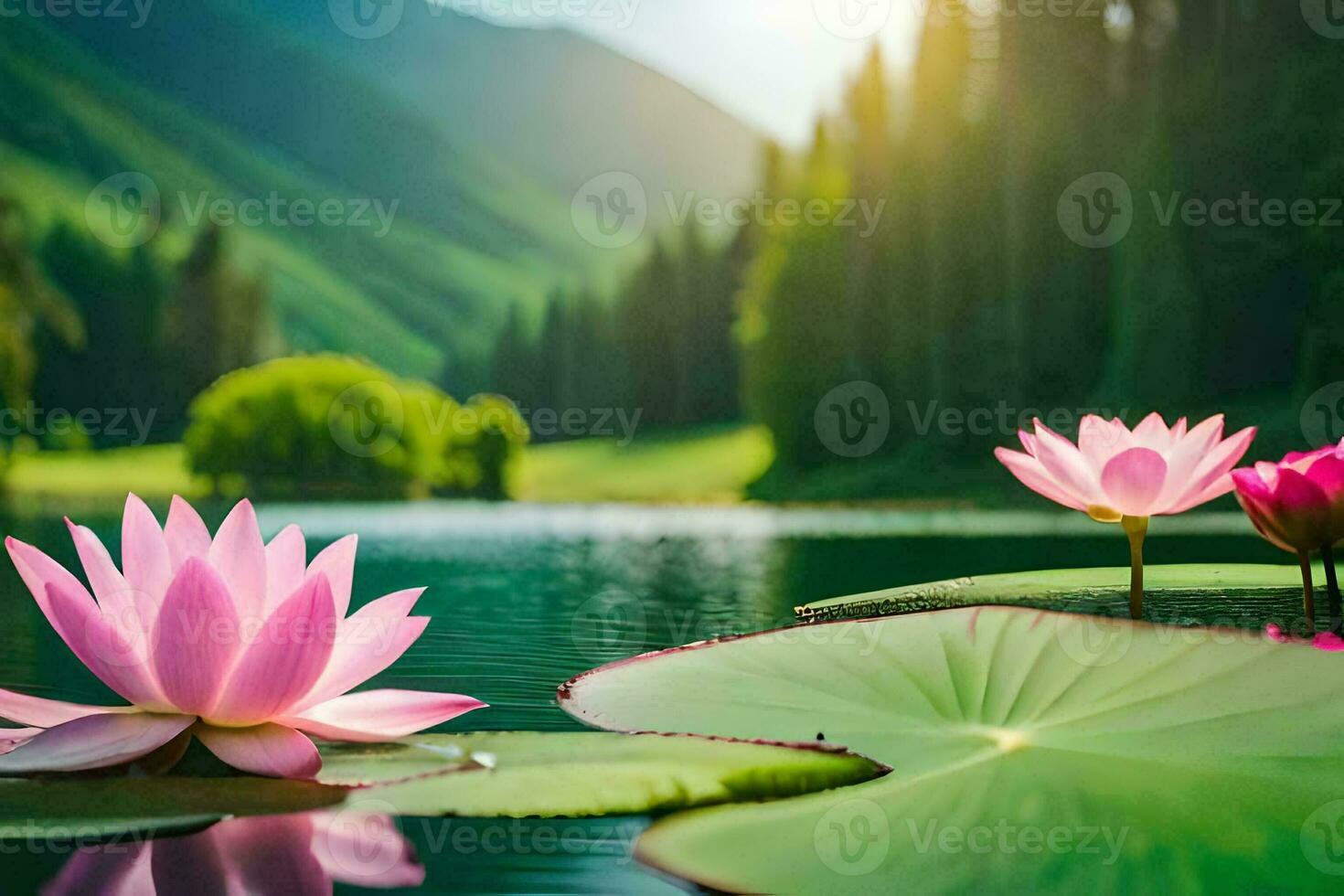 Lotus Blumen im das Wasser. KI-generiert foto