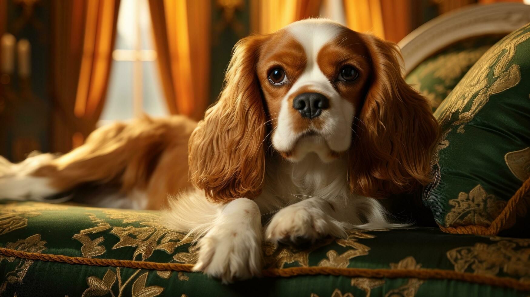 Kavalier König Charles Spaniel mit ein Regal und raffiniert trimmen foto