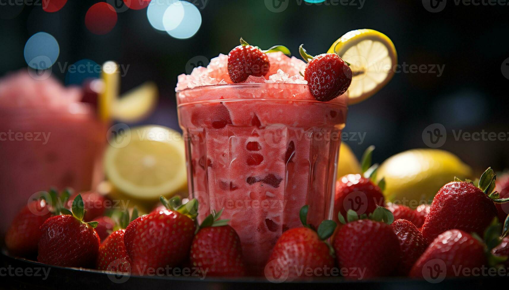 Frische von Sommer- Erdbeere Cocktail, Eis, Nachtisch, organisch Beere, erfrischend trinken generiert durch ai foto