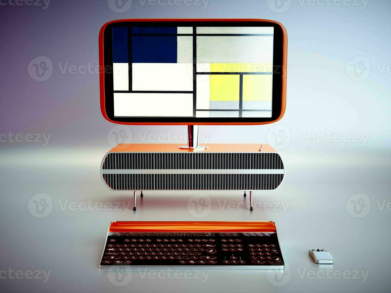 retrofuturistisch Orange Metall Computer von das 70er Jahre foto