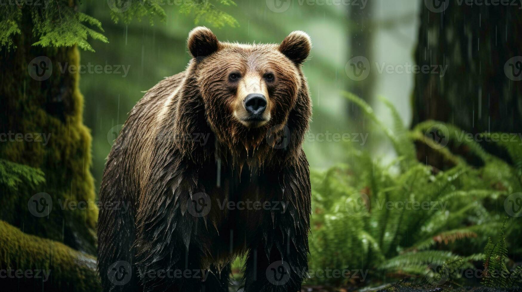 groß braun Bär im ein Wald. generativ ai foto